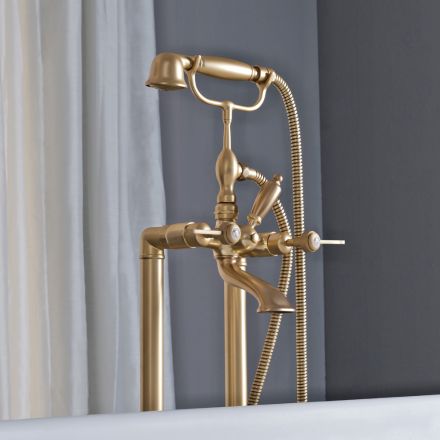 Floor Standing Bathtub Group with Hand Shower and Flexible Shower Made in Italy - Milano Viadurini