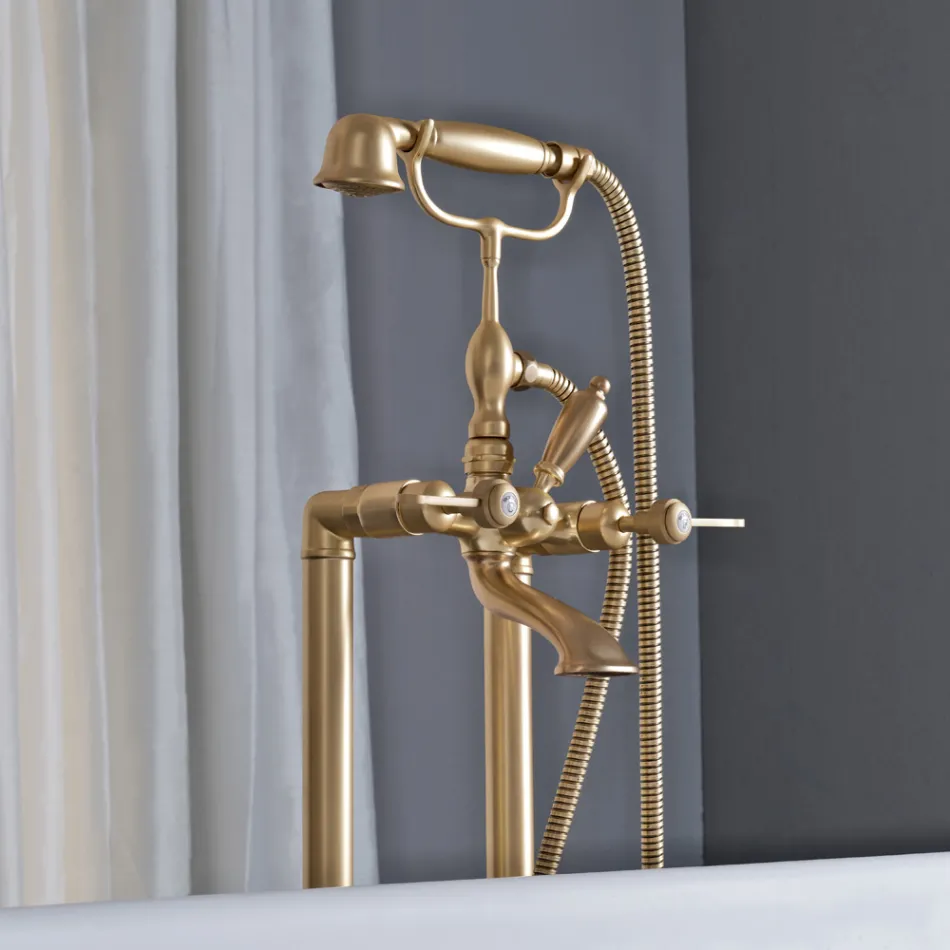 Floor Standing Bathtub Group with Hand Shower and Flexible Shower Made in Italy - Milano Viadurini