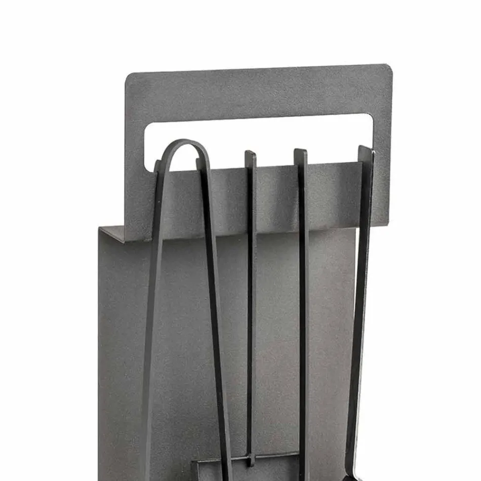 Set of 4 Black Steel Tools for the Fireplace Made in Italy - Rachel Viadurini