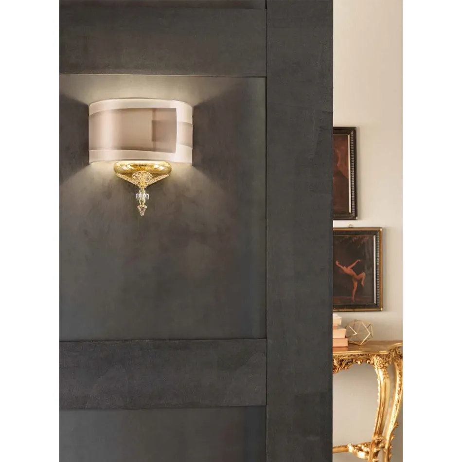 Classic Italian Artisan Glass Wall Lamp with Lampshade - Magrena Viadurini