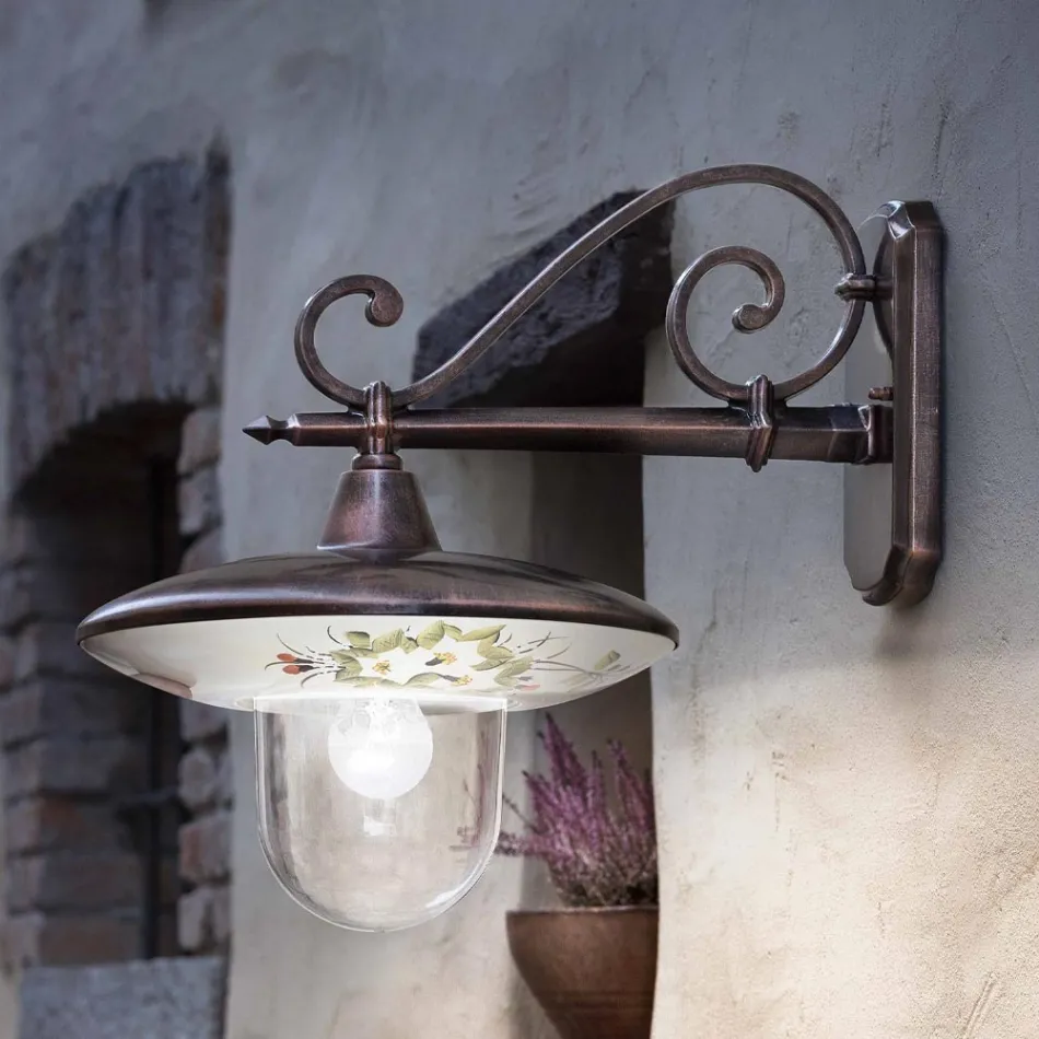 Garden Wall Lamp in Black Aluminium Hand Painted Flowers - Latin Viadurini