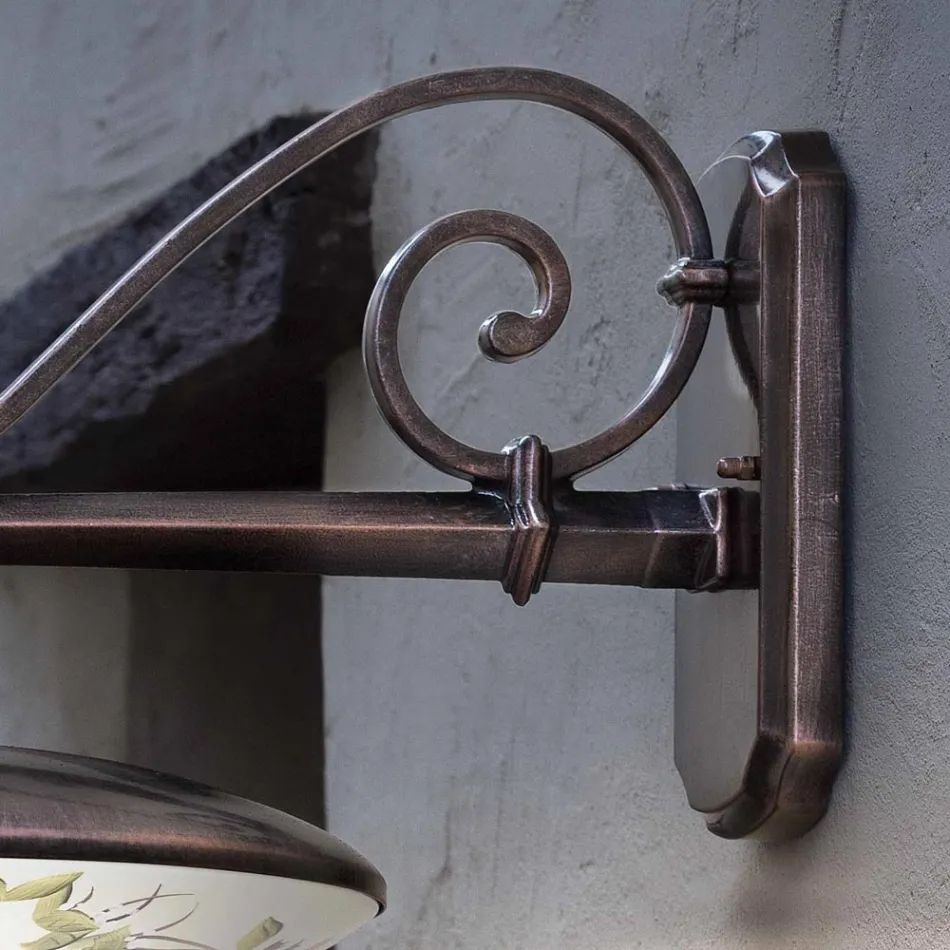 Garden Wall Lamp in Black Aluminium Hand Painted Flowers - Latin Viadurini