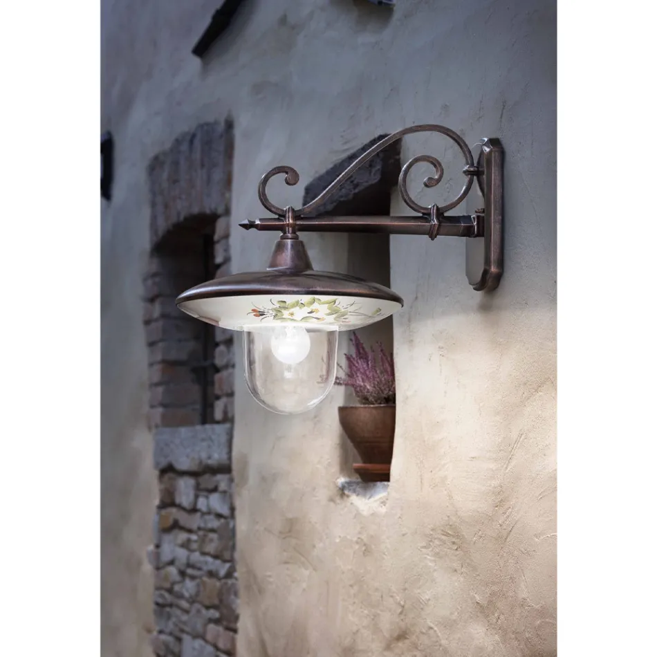 Garden Wall Lamp in Black Aluminium Hand Painted Flowers - Latin Viadurini