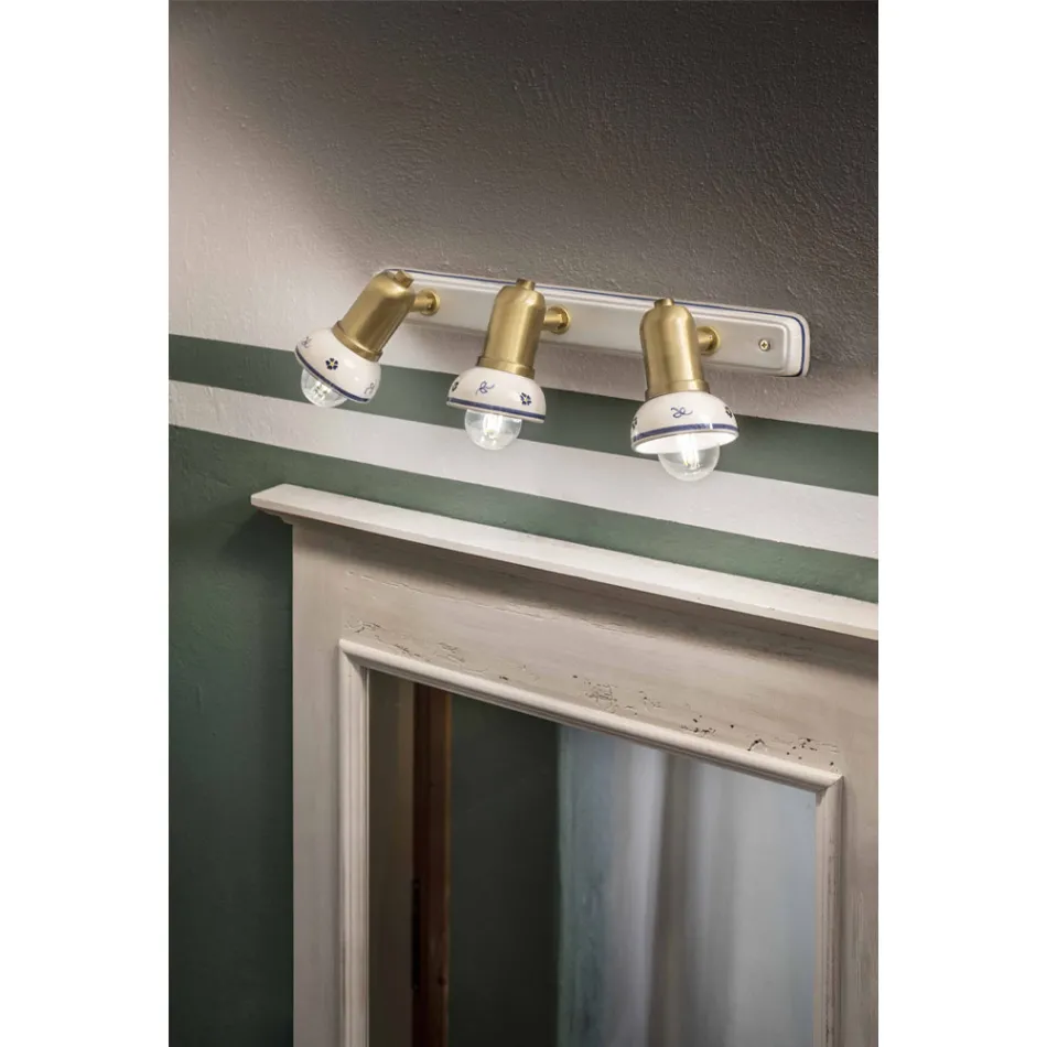 Linear Wall Lamp 3 Spotlights in Brass and Handcrafted Ceramic - Savona Viadurini