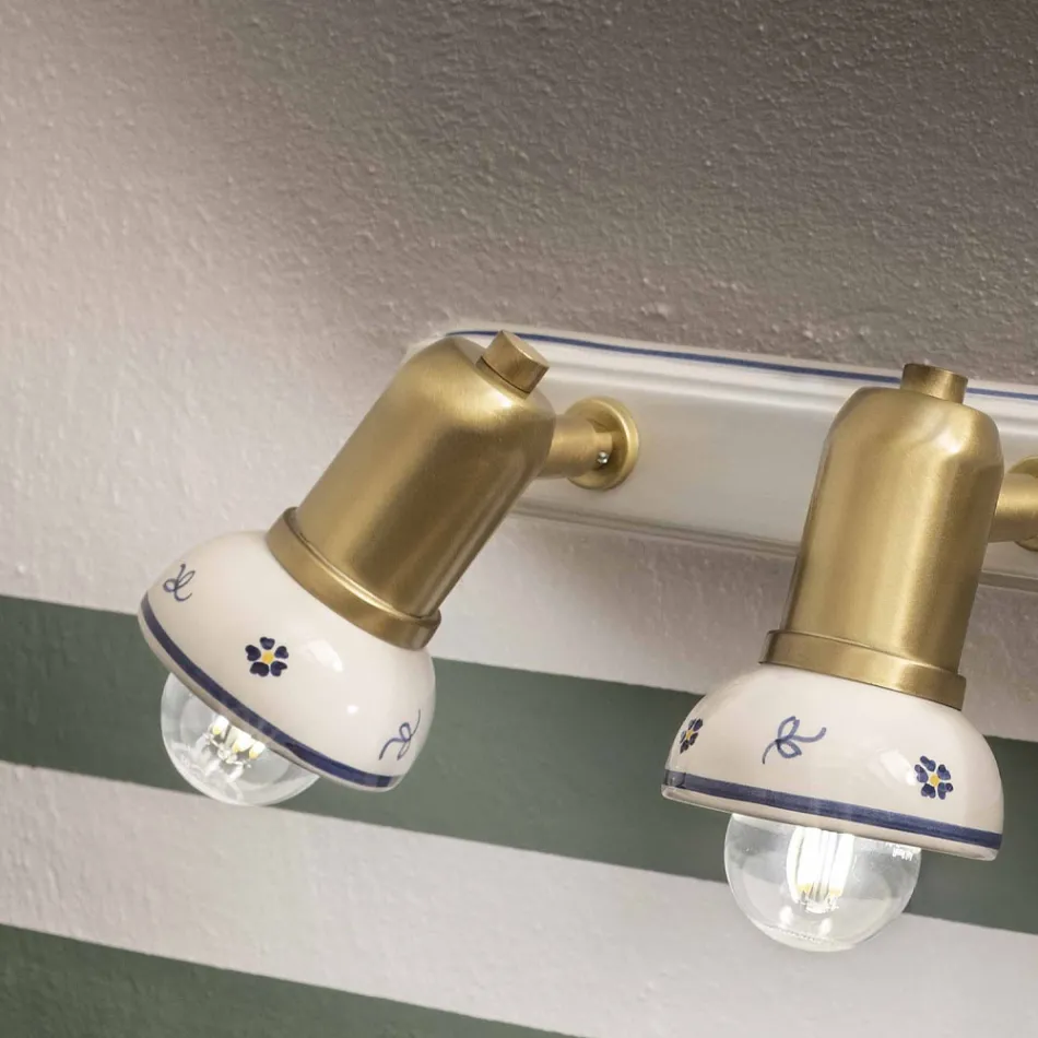 Linear Wall Lamp 3 Spotlights in Brass and Handcrafted Ceramic - Savona Viadurini