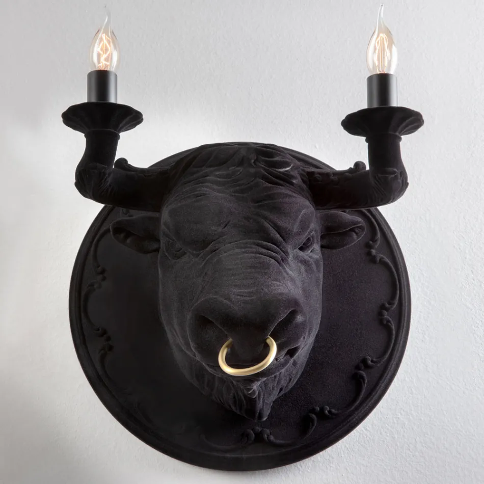 Wall Lamp with 2 Lights in Ceramic Design in the Shape of a Bull - Marrena Viadurini