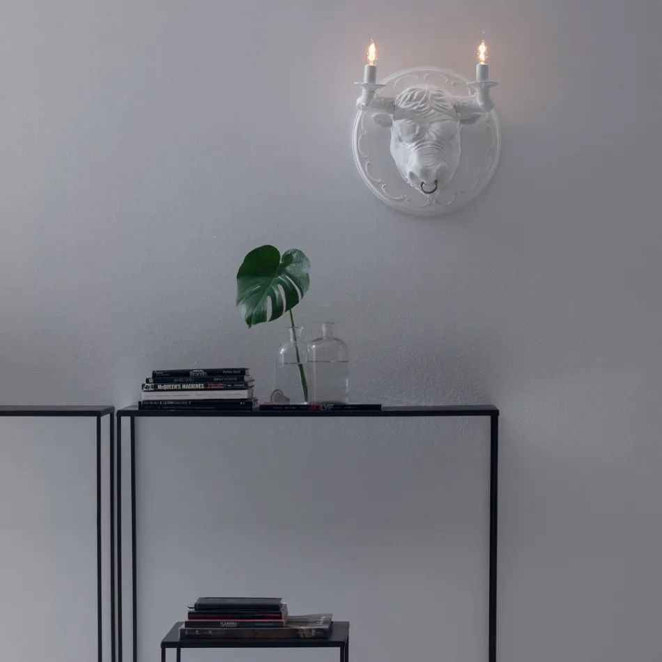 Wall Lamp with 2 Lights in Ceramic Design in the Shape of a Bull - Marrena Viadurini