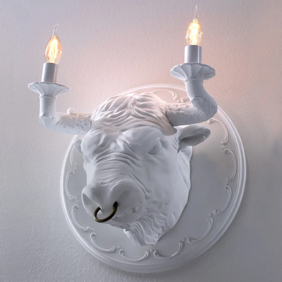 Wall Lamp with 2 Lights in Ceramic Design in the Shape of a Bull - Marrena Viadurini