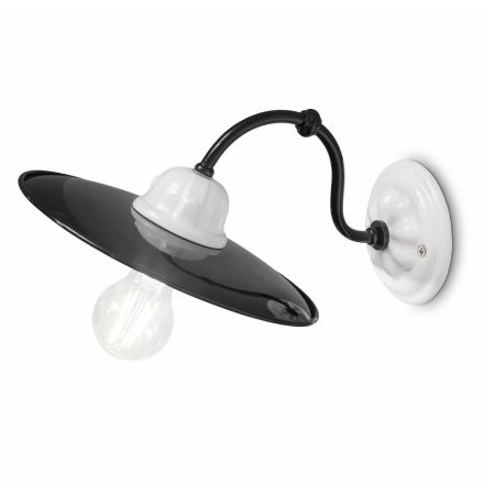 Wall Lamp in White Ceramic and Black Metal Vintage Style - Power Viadurini