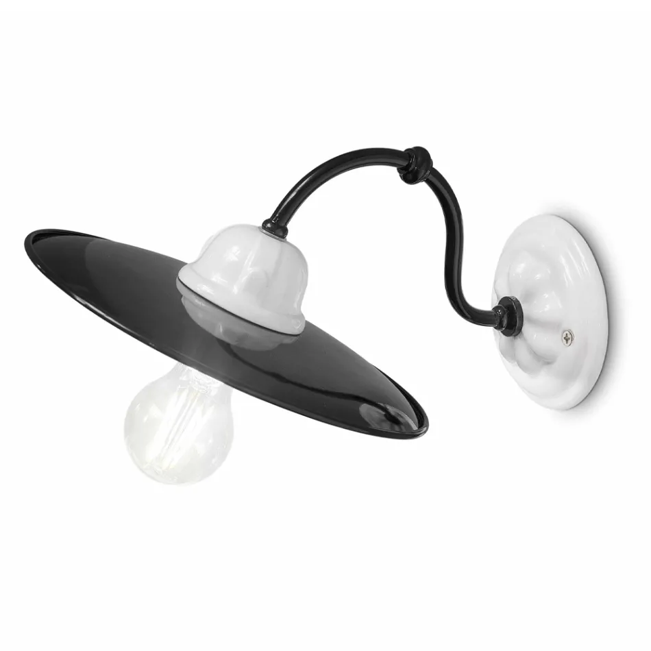 Wall Lamp in White Ceramic and Black Metal Vintage Style - Power Viadurini