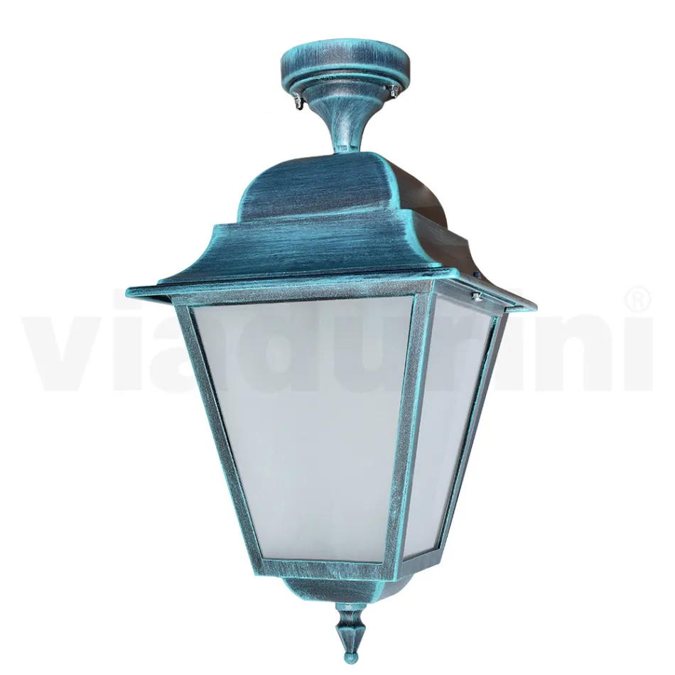 Outdoor Ceiling Lamp in Aluminium and Sandblasted Glass - Alchemist Viadurini