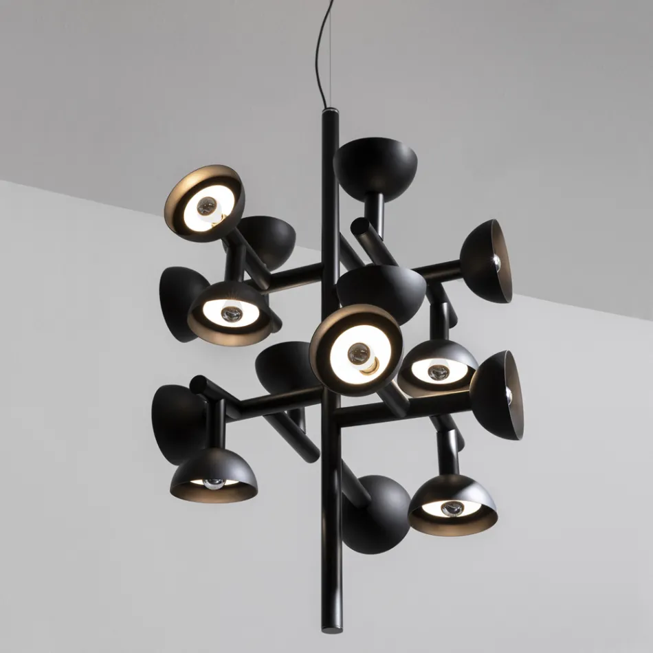 Suspension Lamp 16 Lights Design in White or Black -Celio Aluminium Viadurini