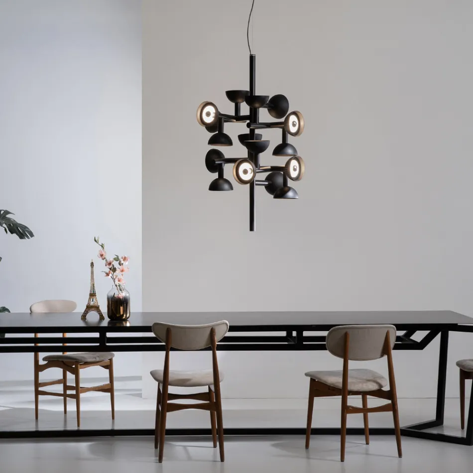 Suspension Lamp 16 Lights Design in White or Black -Celio Aluminium Viadurini