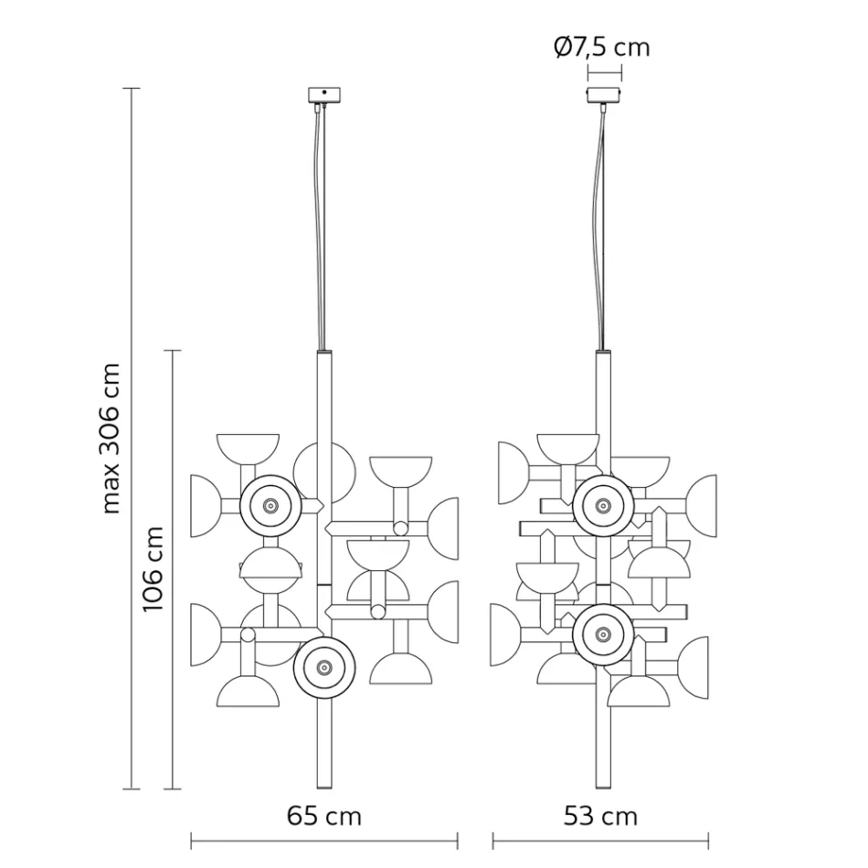Suspension Lamp 16 Lights Design in White or Black -Celio Aluminium Viadurini