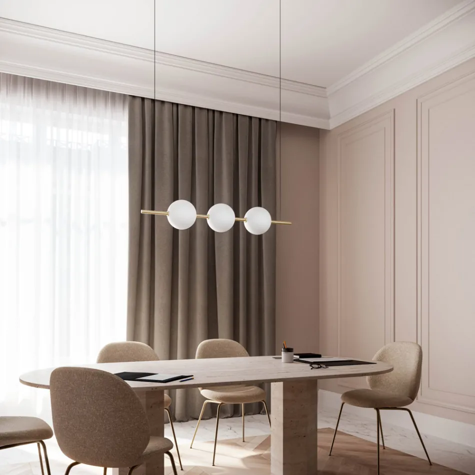 Suspension Lamp 3 Lights in Brass and Glass 2 Finishes - Alma by Il Fanale Viadurini