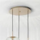 Suspension Lamp 3 Lights in Colored Blown Glass and Metal - Trissa Viadurini