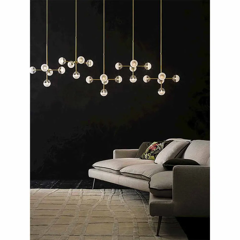 5 Lights Suspension Lamp in Natural Brass and Glass - Molecola by Il Fanale Viadurini