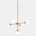 5 Lights Suspension Lamp in Natural Brass and Glass - Molecola by Il Fanale