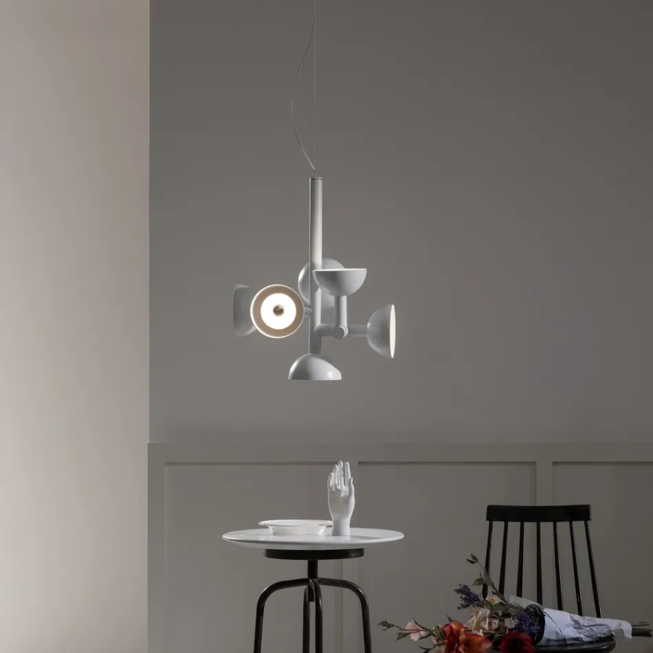 Suspension Lamp 6 Lights Design in White or Black Aluminium - Celio Viadurini