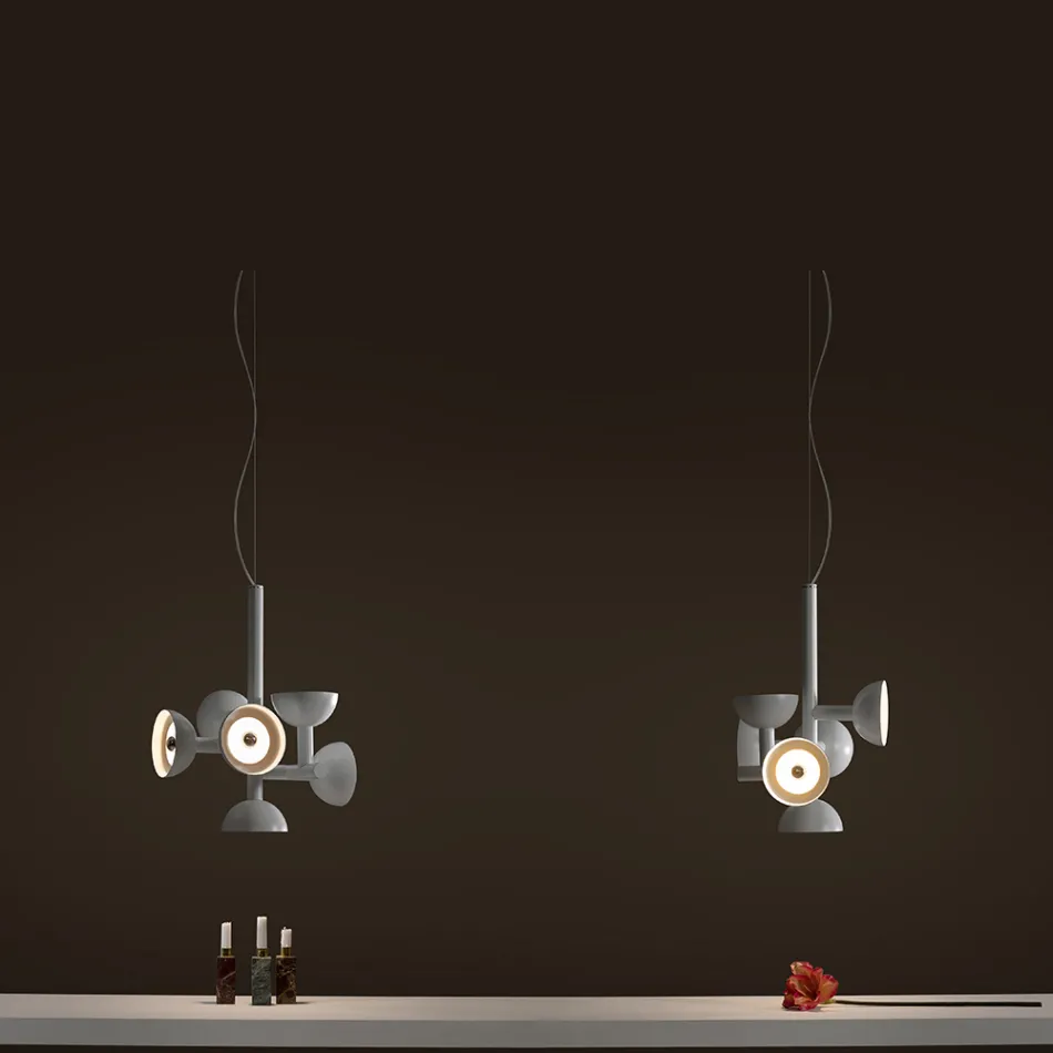 Suspension Lamp 6 Lights Design in White or Black Aluminium - Celio Viadurini