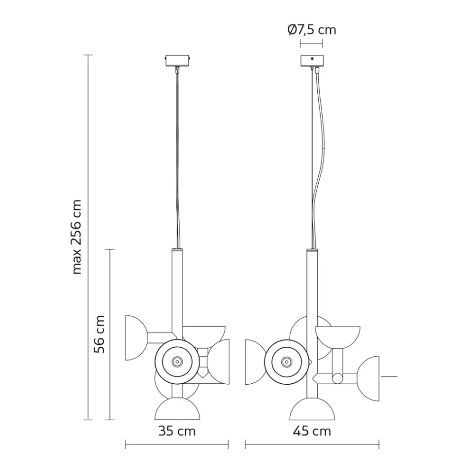 Suspension Lamp 6 Lights Design in White or Black Aluminium - Celio Viadurini