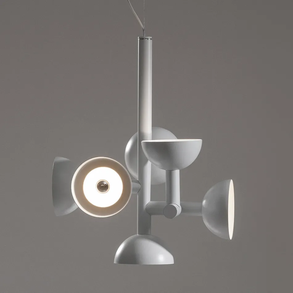 Suspension Lamp 6 Lights Design in White or Black Aluminium - Celio Viadurini