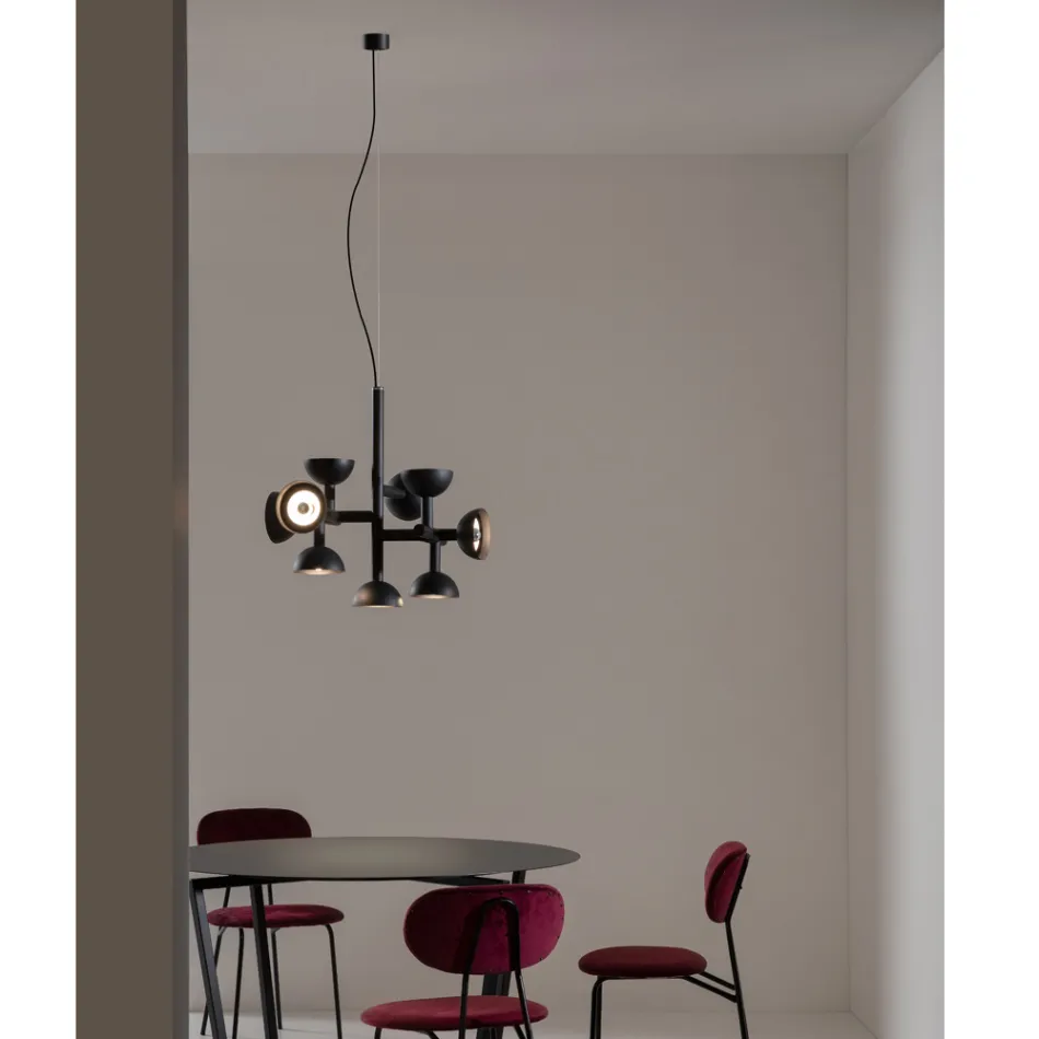 Suspension Lamp 9 Lights Design in White or Black Aluminium - Celio Viadurini