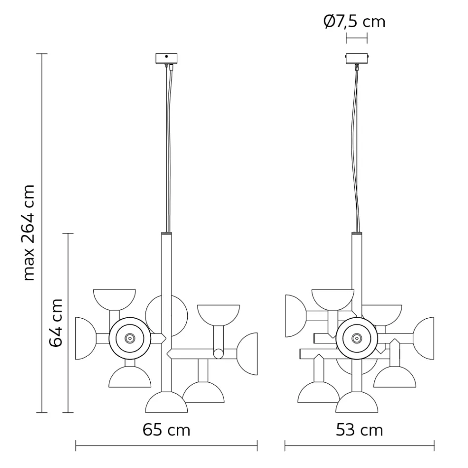 Suspension Lamp 9 Lights Design in White or Black Aluminium - Celio Viadurini