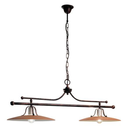 Suspension Lamp with 2 Lights in Iron and Hand Raw Ceramic - Bologna Viadurini
