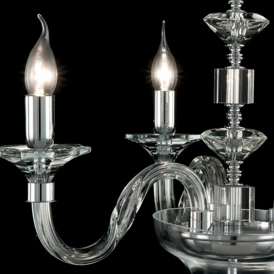 Suspension lamp with 3 lights in glass and crystal Ivy, made in Italy Viadurini