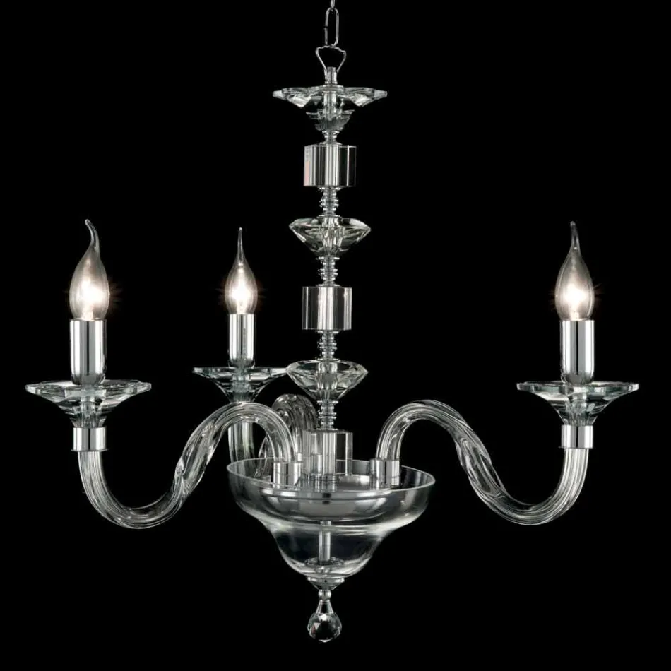 Suspension lamp with 3 lights in glass and crystal Ivy, made in Italy Viadurini