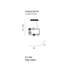 Suspension Lamp with 5 Lights in Metal and Modern Blown Glass - Birga Viadurini