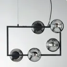 Suspension Lamp with 5 Lights in Metal and Modern Blown Glass - Birga Viadurini