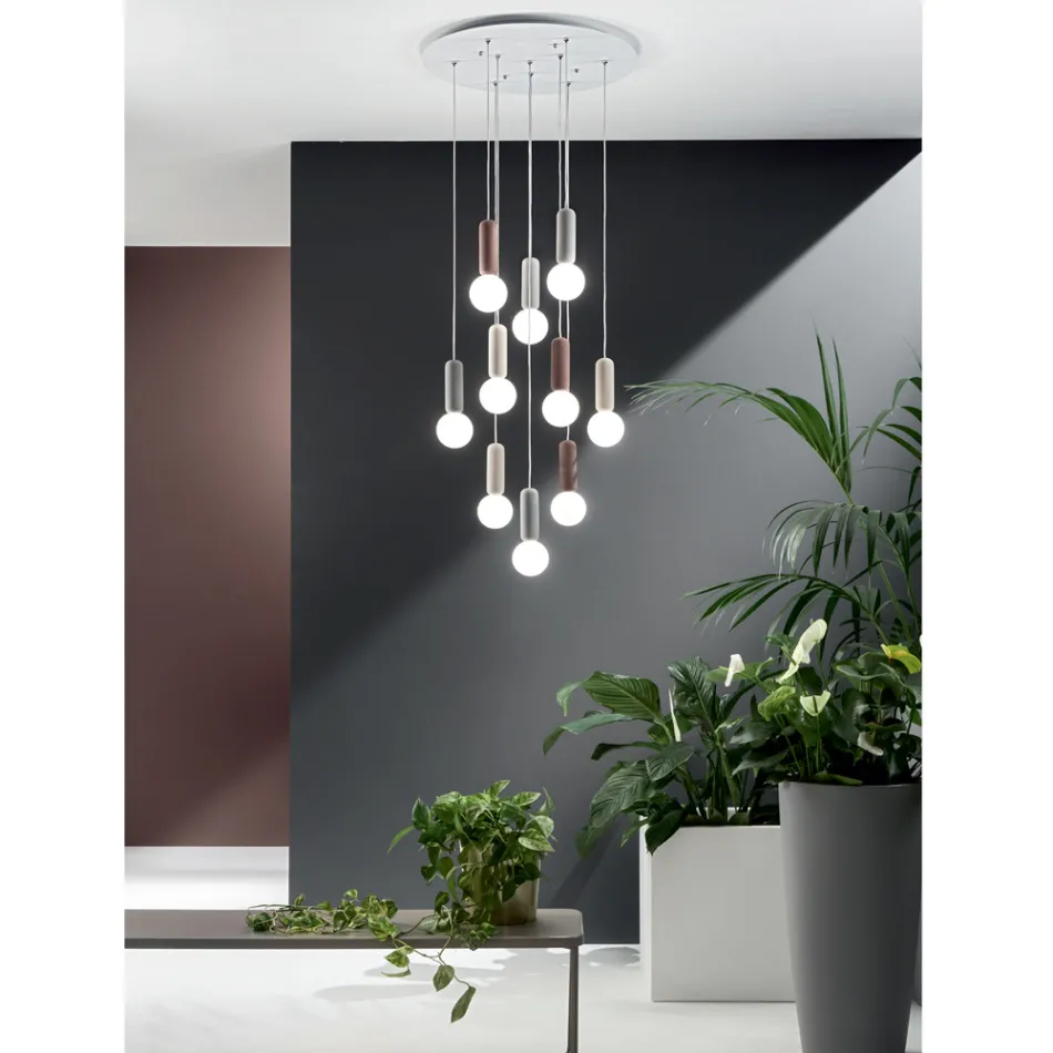 Suspension Lamp with 6 or 10 Lights in Cement and Blown Glass - Duster Viadurini