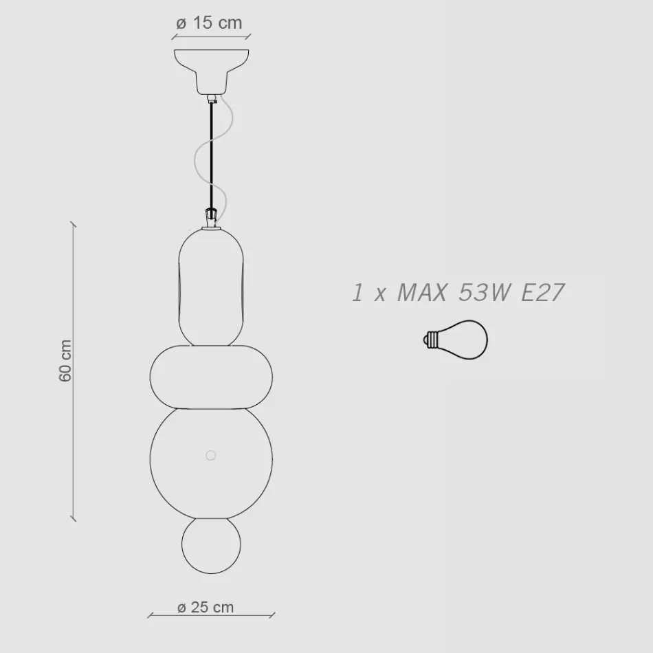 Suspension Lamp with 3 Elements of Different Shapes Made in Italy - Bumbum Viadurini