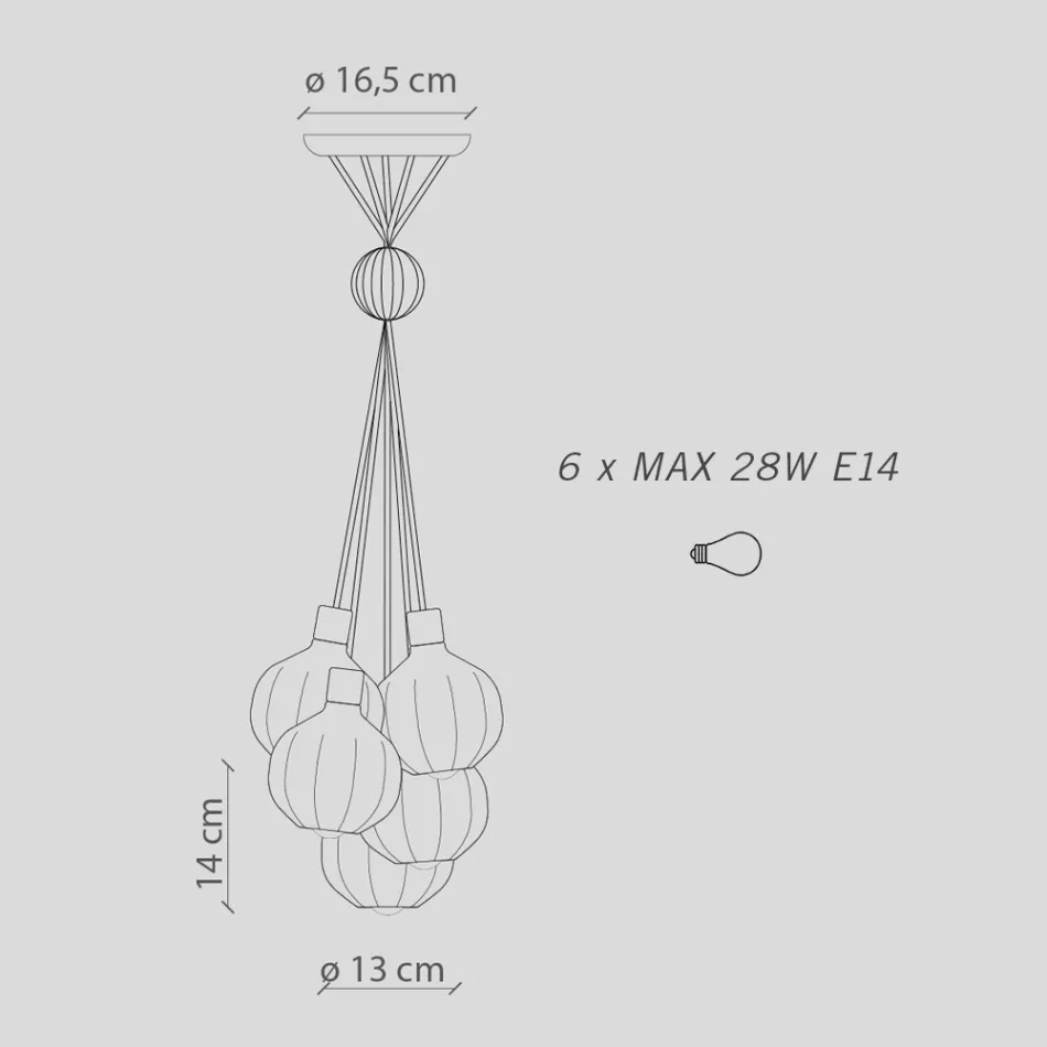 Suspension Lamp with 6 Elements in Ceramic and Glass Made in Italy - Afoxe Viadurini