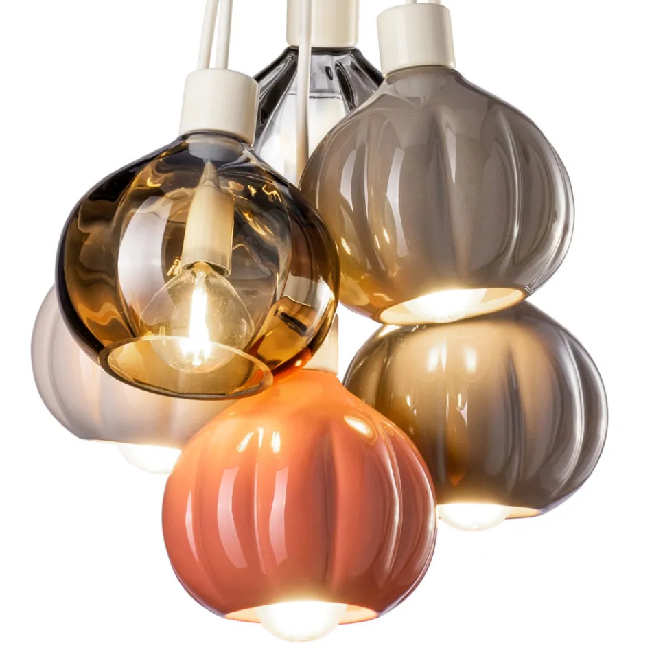 Suspension Lamp with 6 Elements in Ceramic and Glass Made in Italy - Afoxe Viadurini