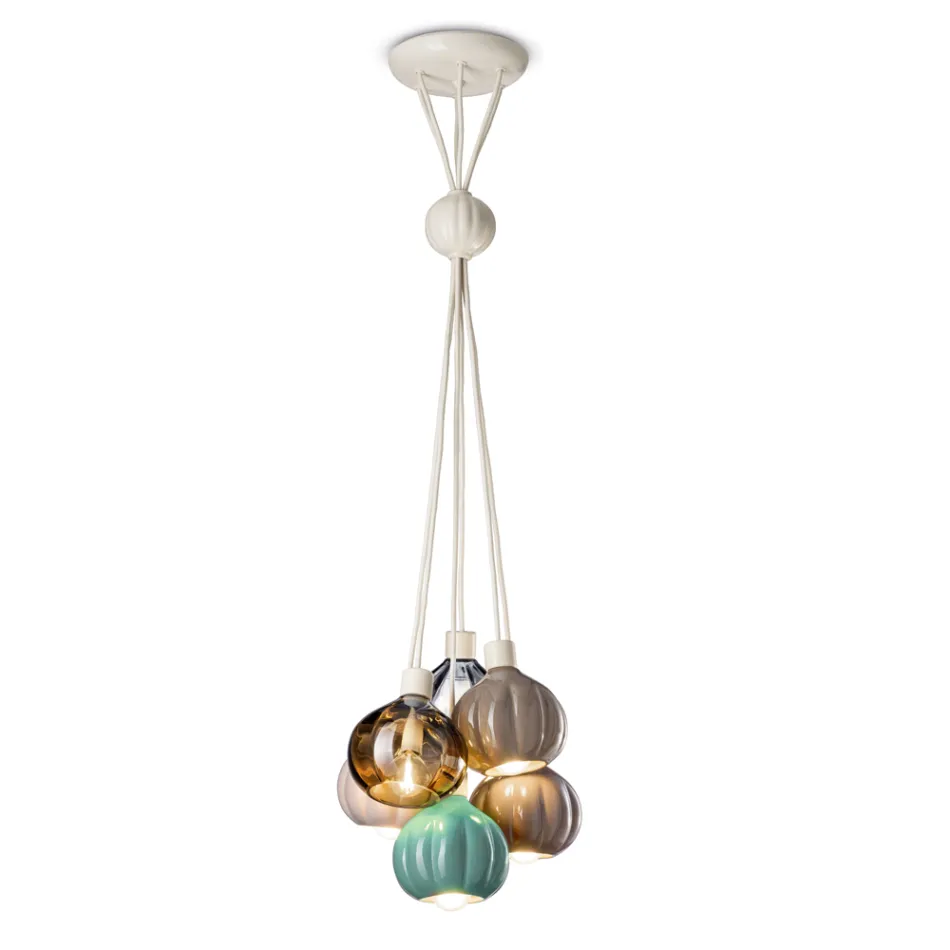 Suspension Lamp with 6 Elements in Ceramic and Glass Made in Italy - Afoxe Viadurini