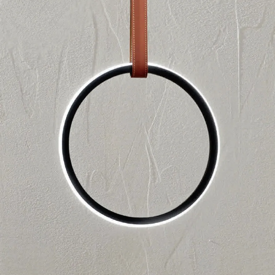 Suspension Lamp with Geometric Shapes and Detail in Faux Leather - Cypress Viadurini