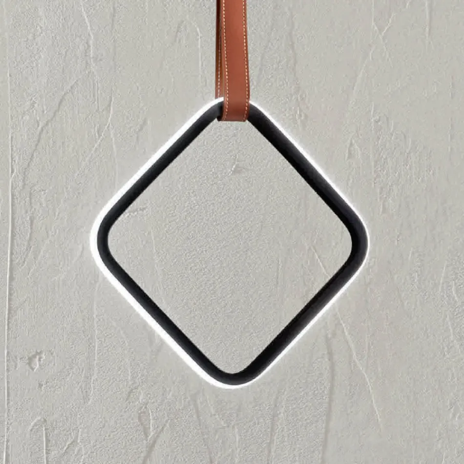 Suspension Lamp with Geometric Shapes and Detail in Faux Leather - Cypress Viadurini