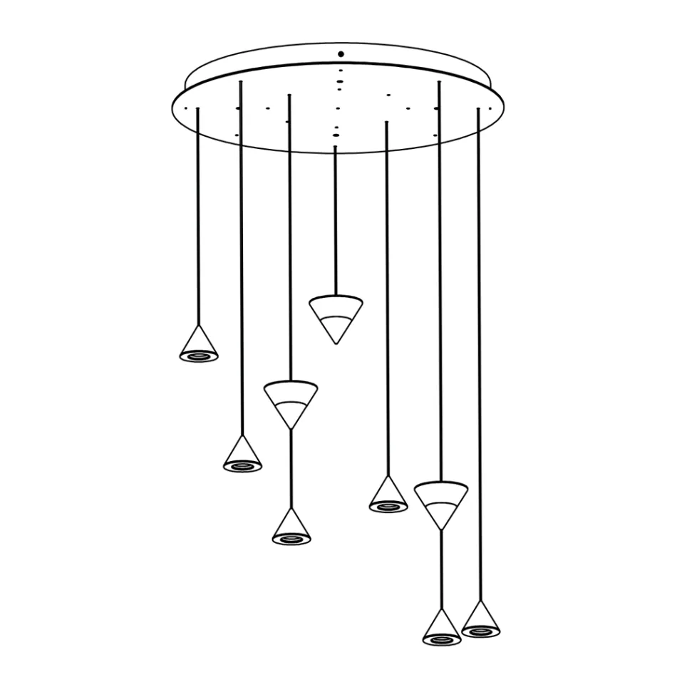 Design Suspension Lamp 5 or 7 Lights Black Aluminium Wire - Mercado Viadurini