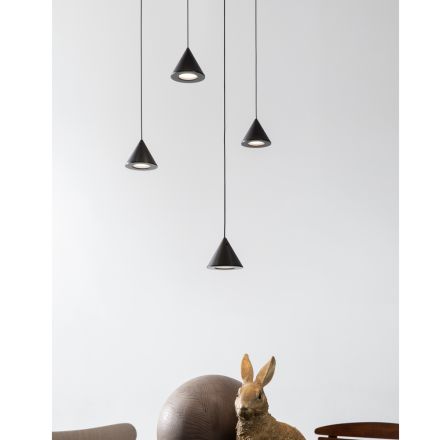Design Suspension Lamp 5 or 7 Lights Black Aluminium Wire - Mercado Viadurini