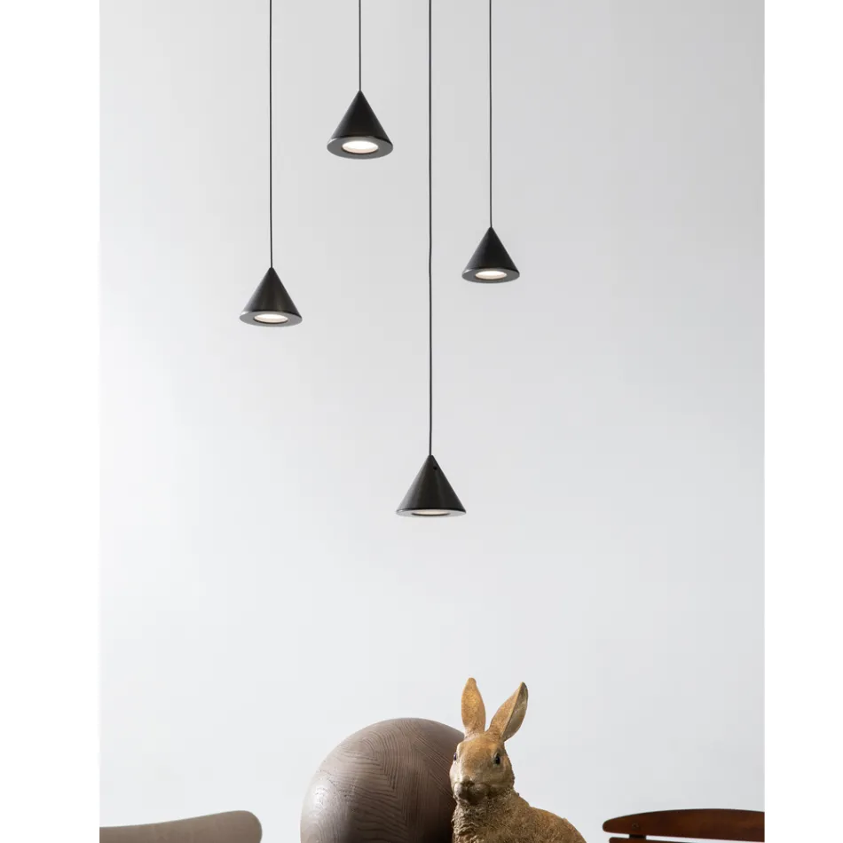 Design Suspension Lamp 5 or 7 Lights Black Aluminium Wire - Mercado Viadurini
