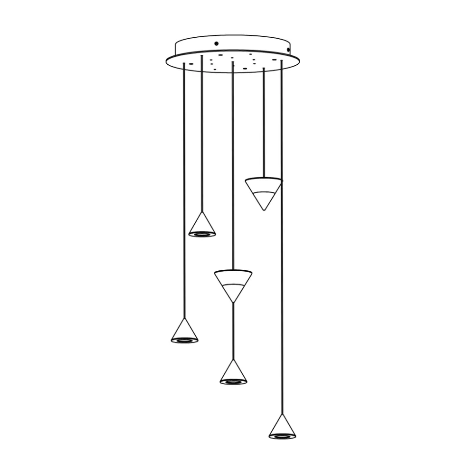 Design Suspension Lamp 5 or 7 Lights Black Aluminium Wire - Mercado Viadurini