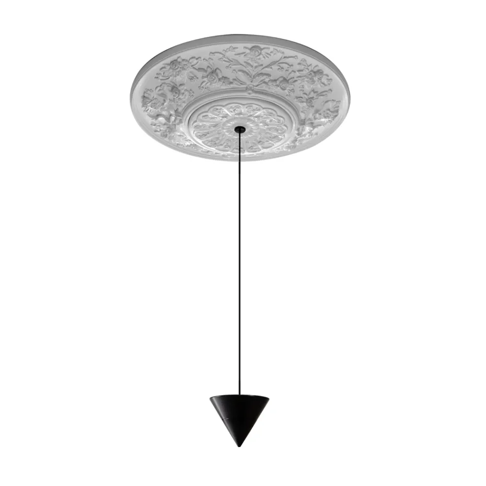 Suspension Lamp Design White Gypsum and Black Aluminium 1 Cone - Tesera Viadurini