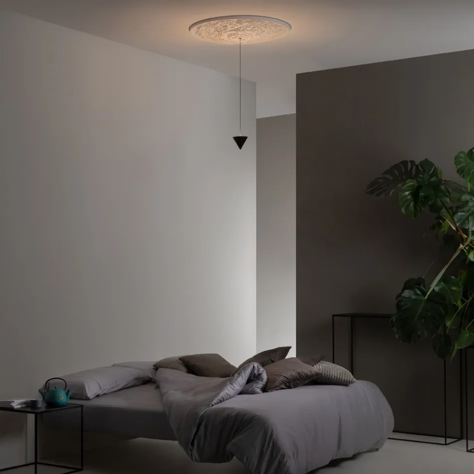 Suspension Lamp Design White Gypsum and Black Aluminium 1 Cone - Tesera Viadurini