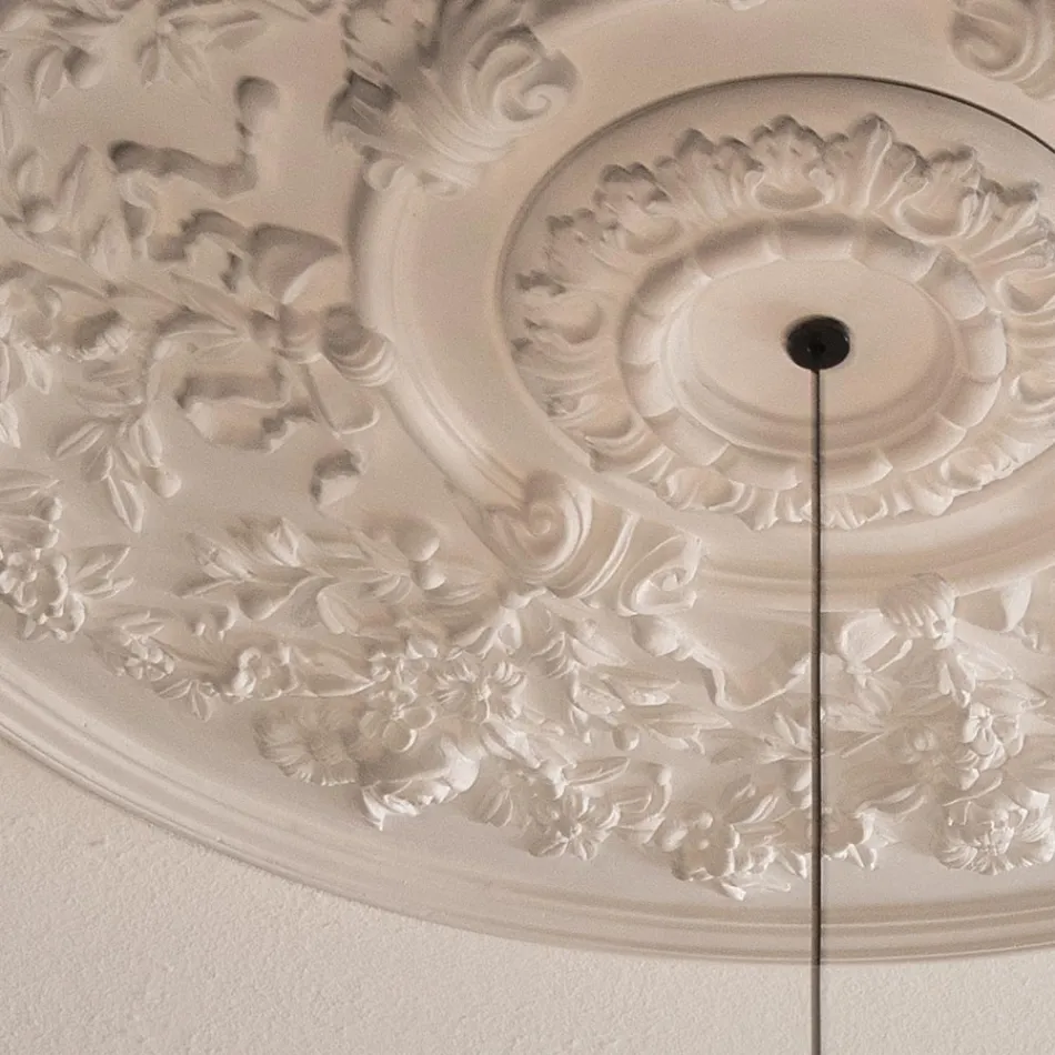 Suspension Lamp Design White Gypsum and Black Aluminium 1 Cone - Tesera Viadurini