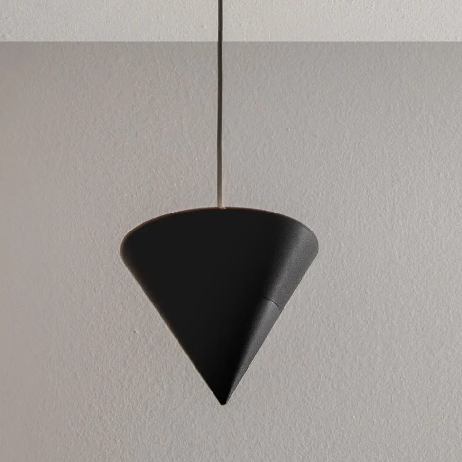 Suspension Lamp Design White Gypsum and Black Aluminium 1 Cone - Tesera Viadurini
