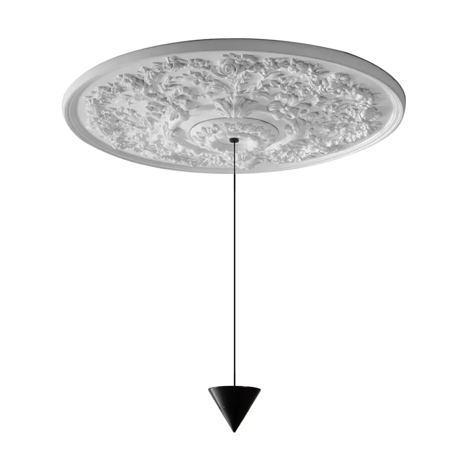 Suspension Lamp Design White Gypsum and Black Aluminium 1 Cone - Tesera Viadurini