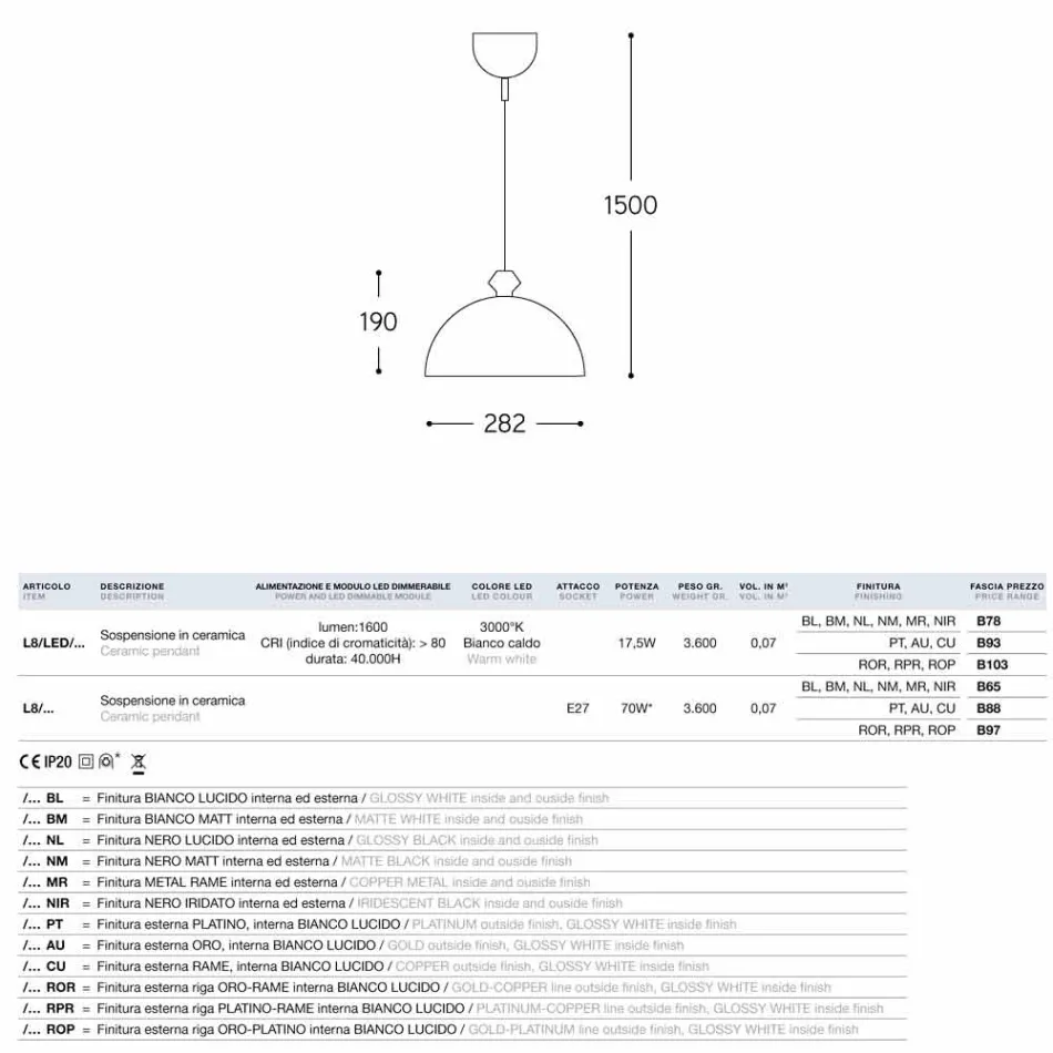 Design pendant lamp in ceramics The Lustri 8 Viadurini